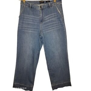 Susan Graver Jeans Flare Leg Denim Blue Womens Cropped Wide Leg Size‎ 16